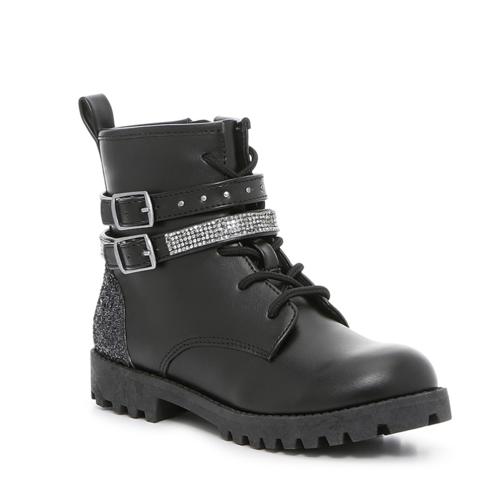 Girl studded glitter combat boots